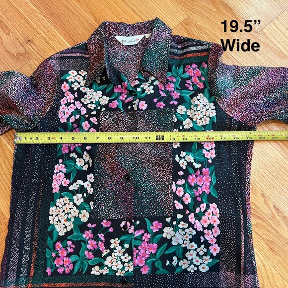 Vintage Black Vivid Floral Print Polyester Blouse by Personal Leslie Fay Size 12 - Picture 6 of 7